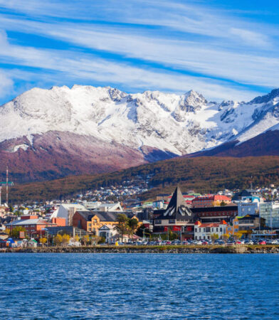 Ushuaia aerial view. Ushuaia is the capital of Tierra del Fuego province in Argentina.